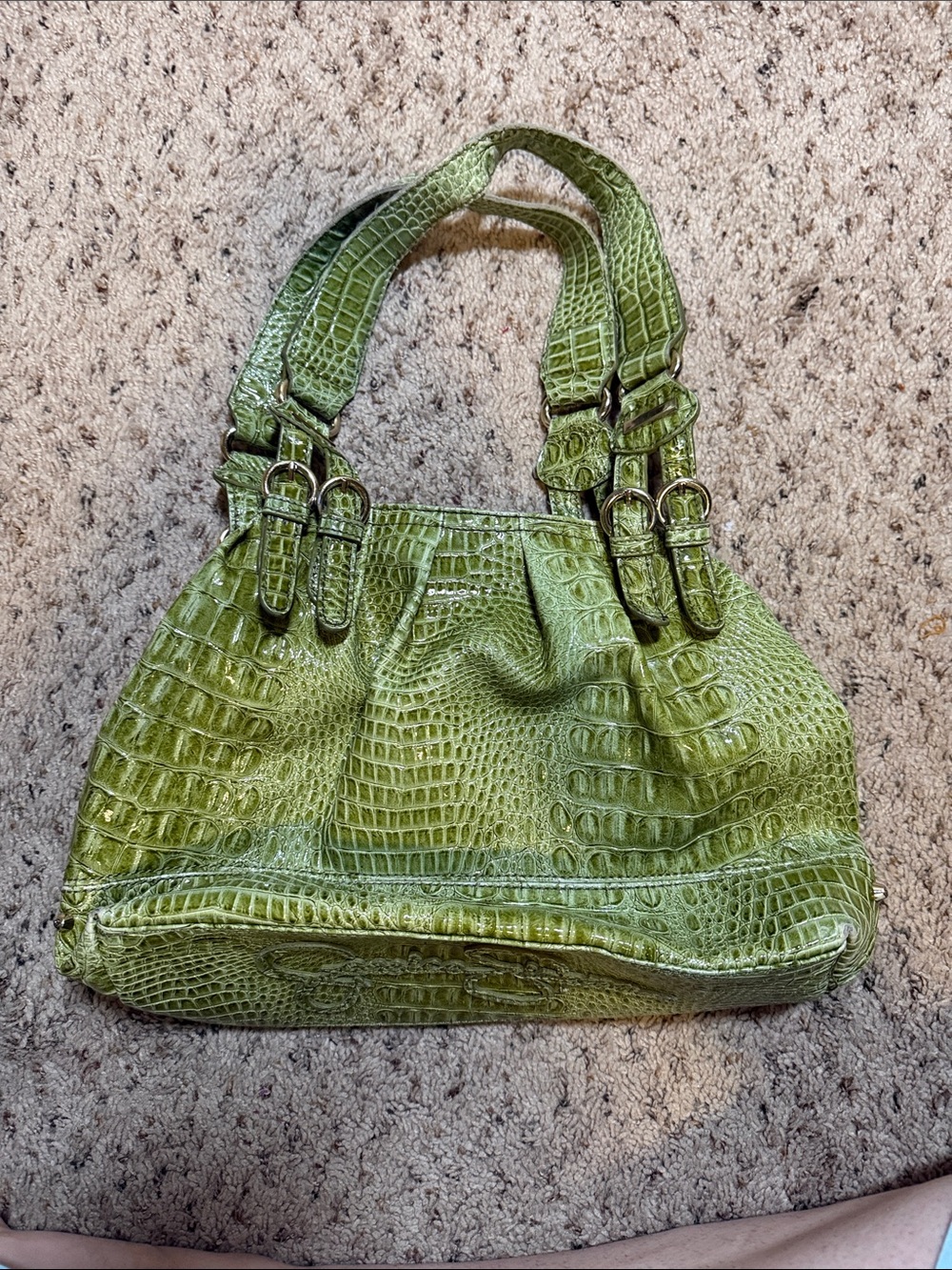 Jessica Simpson Olive Green Croc-Embossed Shoulder Bag - Picture 2 of 11